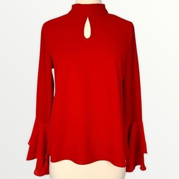 Patrizia Luca Milano Red Ruffle Flare Sleeve Blouse NWT - Picture 2 of 8